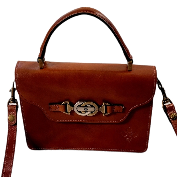 Patricia Nash Cognac Leather Top Handle Satchel Handbag With Crossbody Strap - Picture 9 of 12